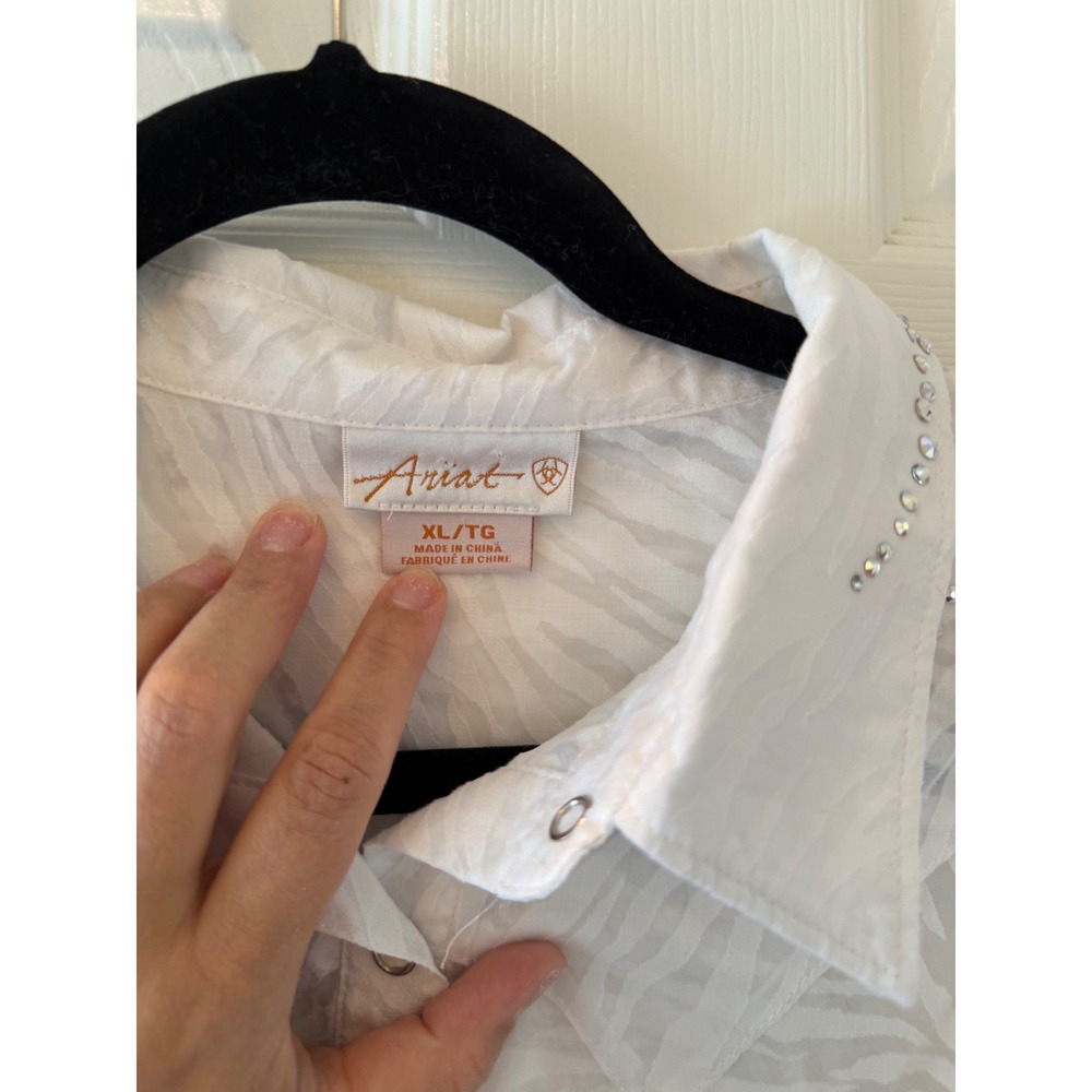 Ariat Western Snap Shirt XL Sheer Zebra Rhinestone Cowgirl Top - Picture 5 of 9